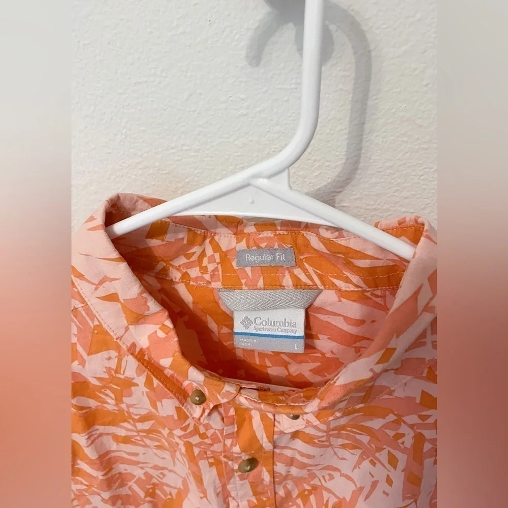Men's Orange Tropical Vacation Short Sleeve Button Down Relaxed Shirt Size Large